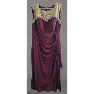 Alex Evenings Women's Plus 20W Wine Gold Lace Beaded Formal Gown NWT Black Tie